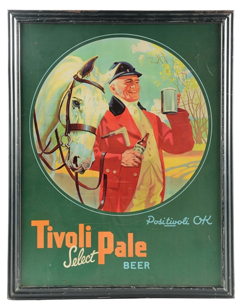 TIVOLI PALE BEER SELF-FRAMED ALUMINUM SIGN W/ HORSE GRAPHIC.