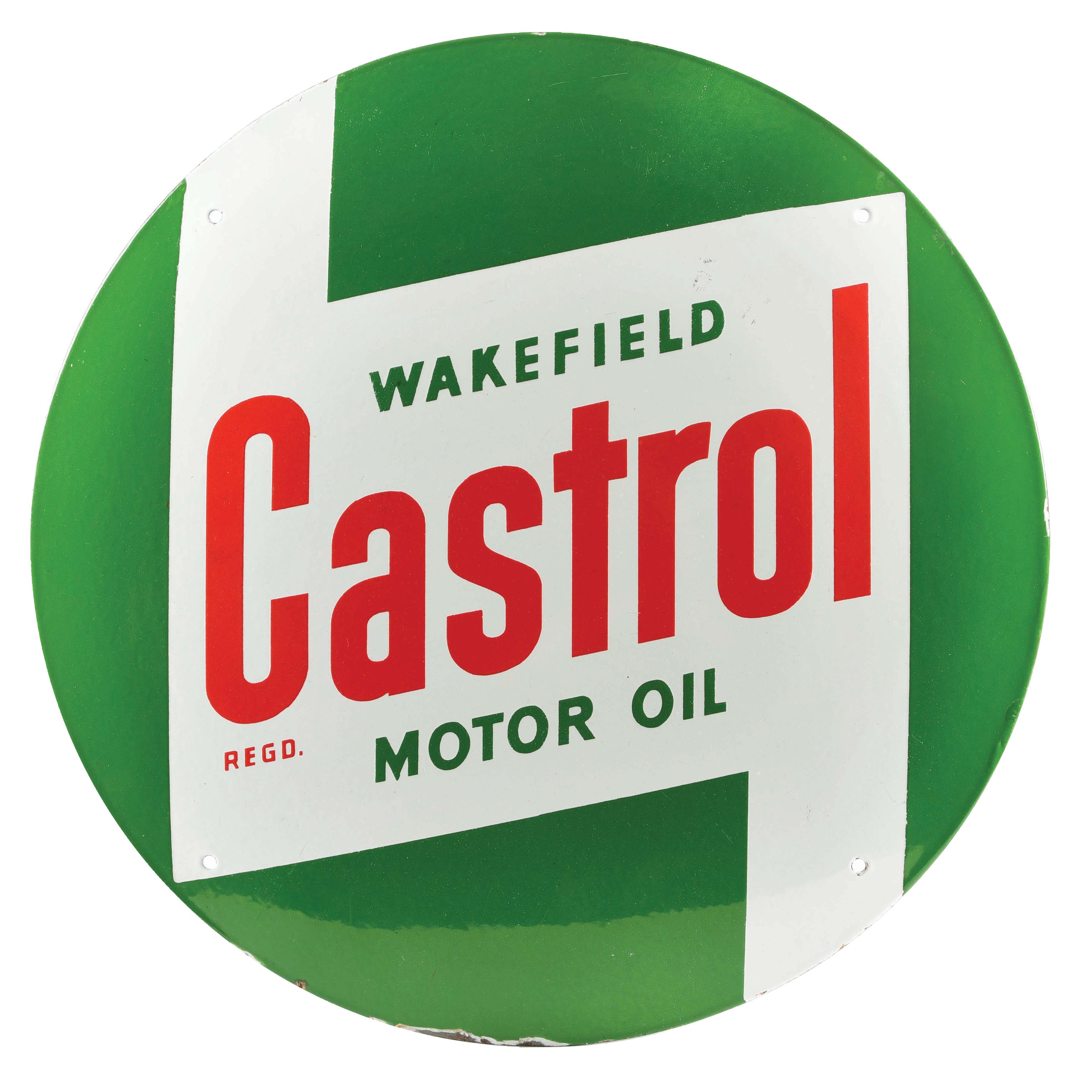 Lot Detail - WAKEFIELD CASTROL MOTOR OIL CONVEX PORCELAIN SIGN.