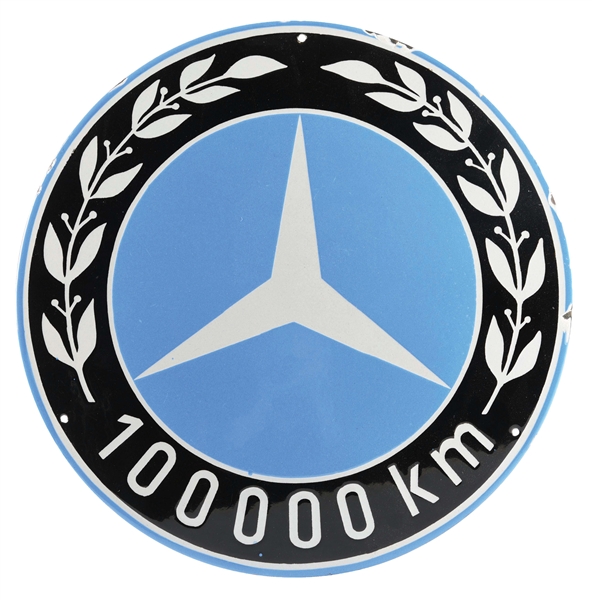 MERCEDES BENZ 100,000 KM PORCELAIN SIGN.