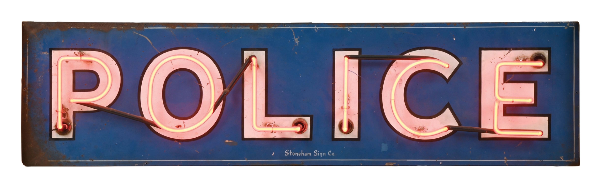 "POLICE" PAINTED METAL NEON SIGN.