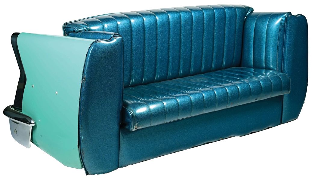  CLASSIC CAR COUCH WITH BLUE VINYL TUFTING.  