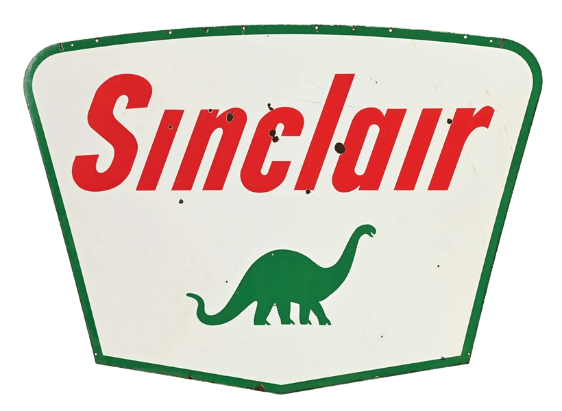 SINCLAIR PORCELAIN SERVICE STATION IDENTIFICATION SIGN W/ DINO GRAPHIC.