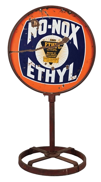 NO-NOX ETHYL PORCELAIN CURB SIGN W/ ETHYL LOGO.