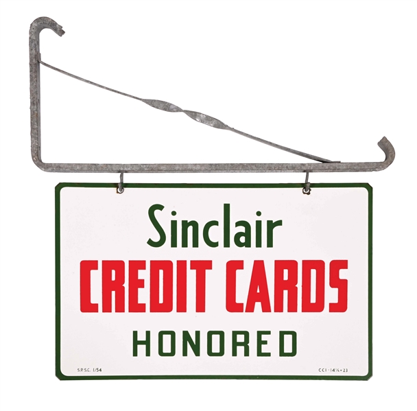 SINCLAIR CREDIT CARDS HONORED PORCELAIN SERVICE STATION SIGN.