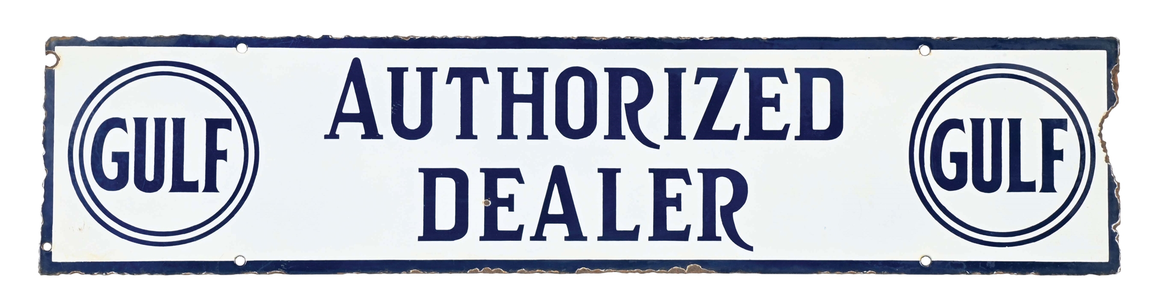 PORCELAIN GULF AUTHORIZED DEALER SIGN W/ LOGO GRAPHIC.