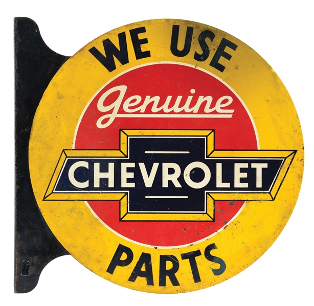 TIN "CHEVROLET PARTS" FLANGE SIGN.