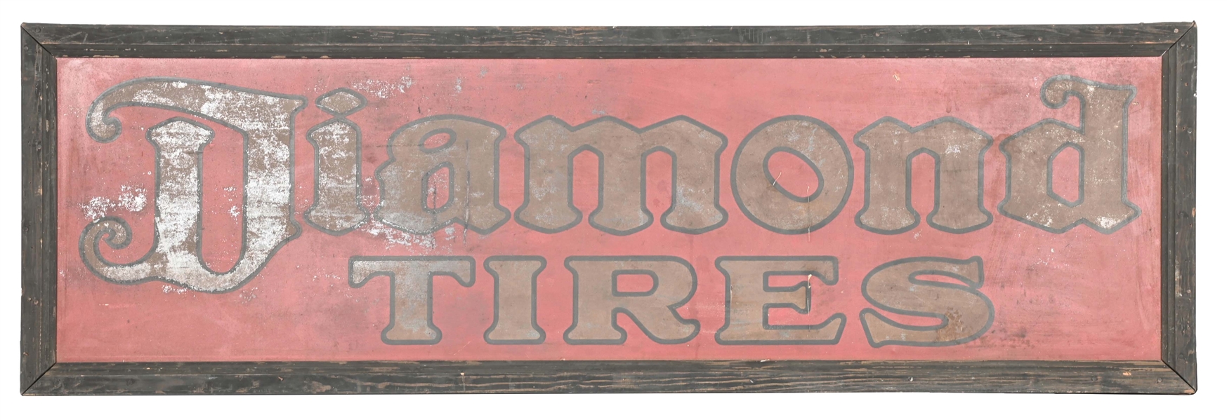 DIAMOND TIRES TIN SIGN W/ ORIGINAL FRAME.