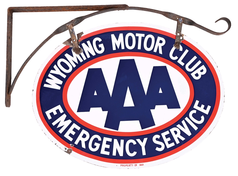 PORCELAIN WYOMING MOTOR CLUB AAA SIGN.