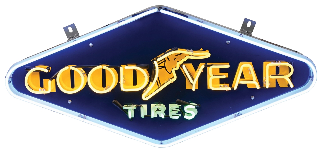 GOODYEAR TIRES PAINTED METAL NEON SIGN.