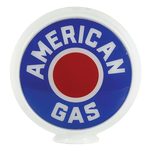 AMERICAN GAS SINGLE-SIDED GLOBE ON MILK GLASS BODY.