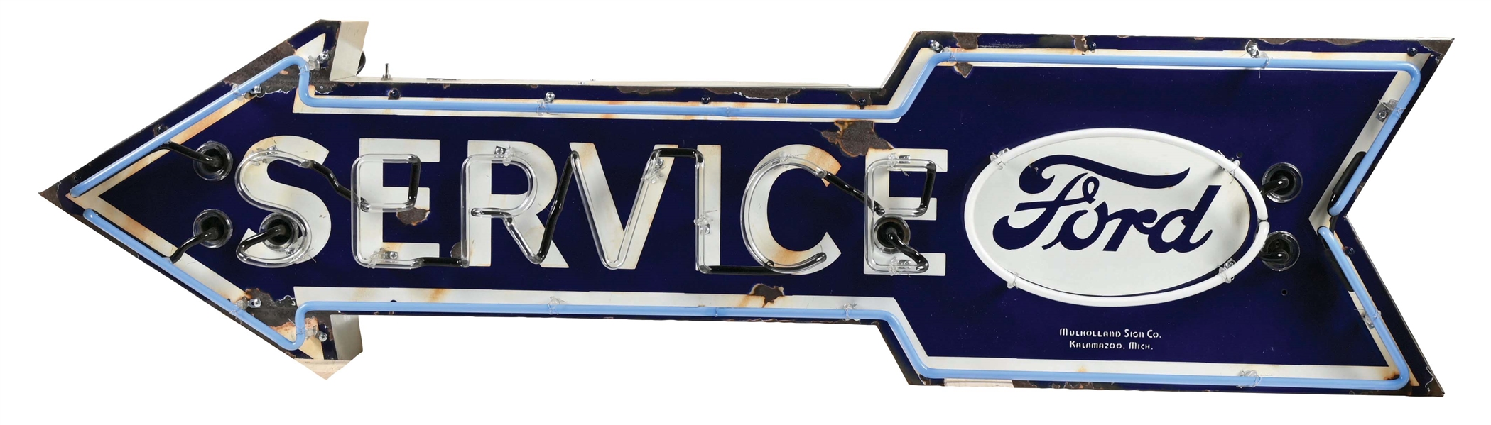 FORD SERVICE PORCELAIN NEON SIGN W/ ARROW GRAPHIC.