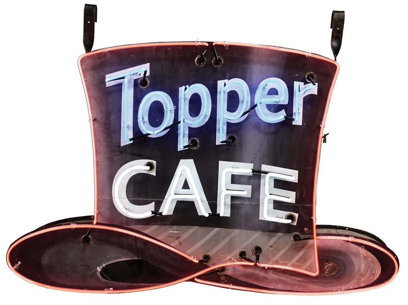 TIN TOPPER CAFE NEON SIGN W/ HAT GRAPHIC.