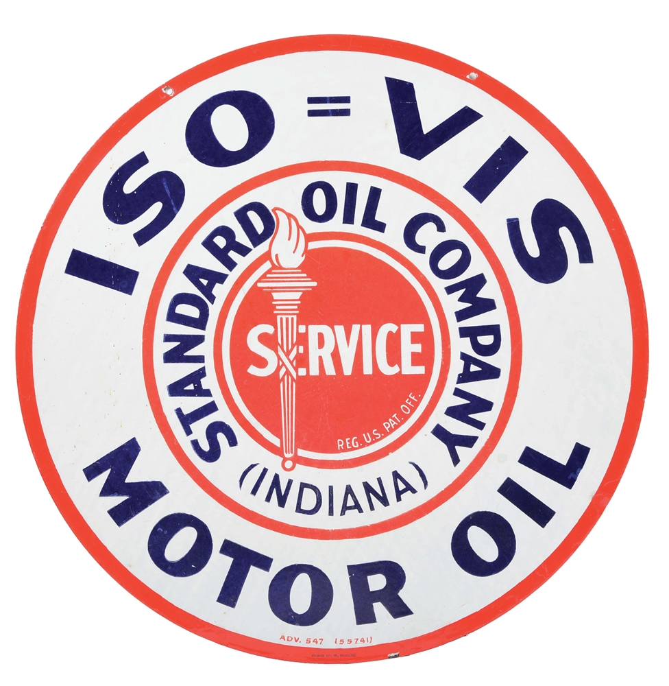 PORCELAIN ISO-VIS MOTOR OIL SIGN W/ STANDARD OIL LOGO & TORCH.