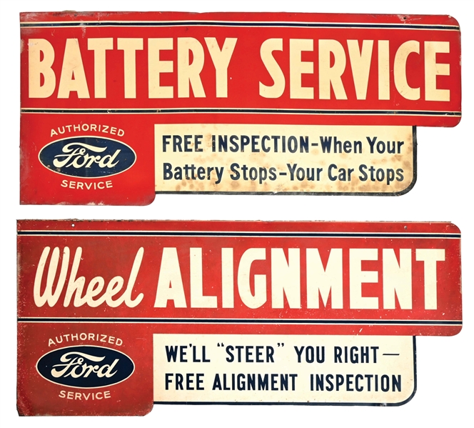 COLLECTION OF 2 AUTHORIZED FORD SERVICE PAINTED METAL SIGNS.