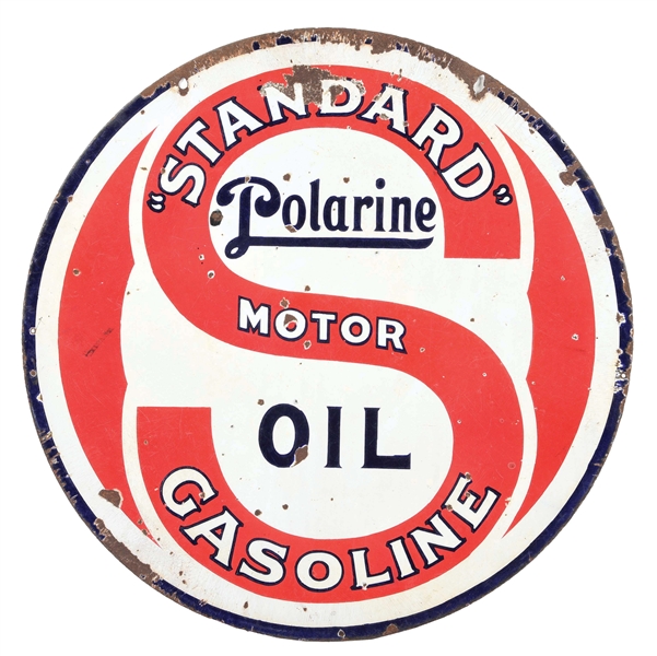PORCELAIN STANDARD POLARINE MOTOR OIL & GASOLINE SIGN.