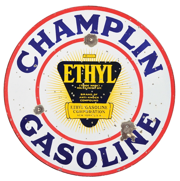 CHAMPLIN ETHYL GASOLINE PORCELAIN SIGN.