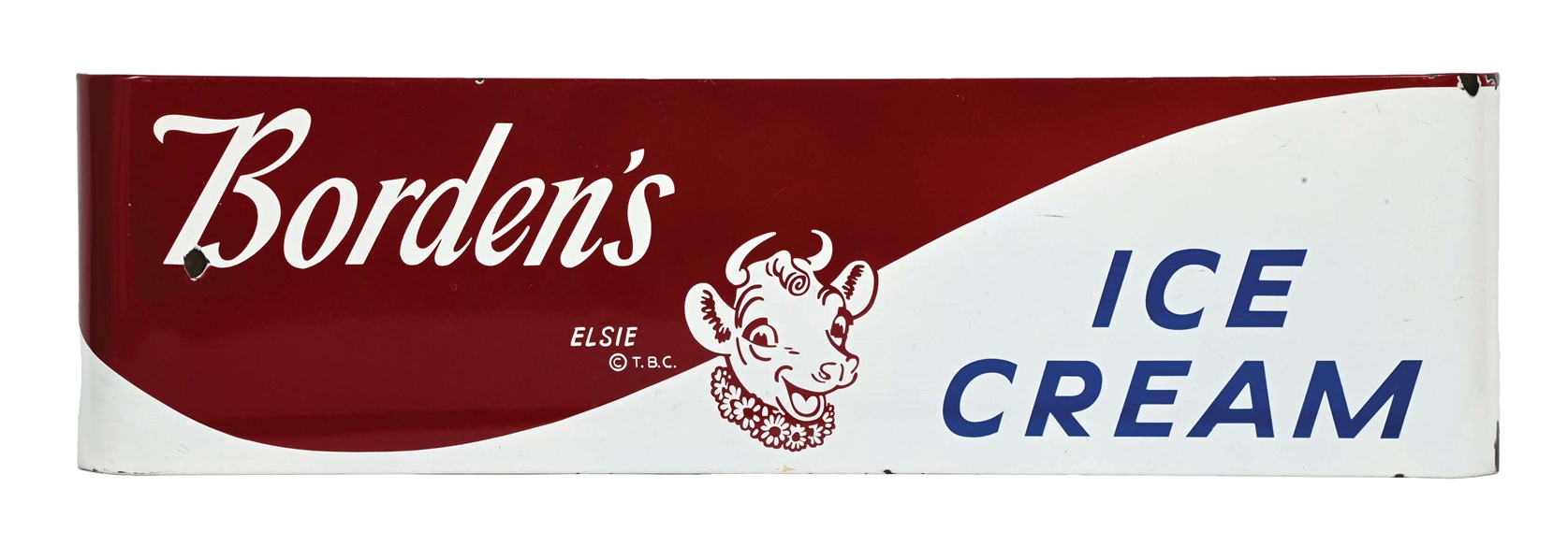 BORDENS ICE CREAM PORCELAIN SLED SIGN W/ ELSIE GRAPHIC.