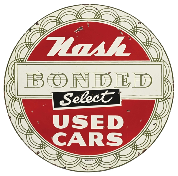 NASH BONDED SELECT USED CARS PORCELAIN SIGN.