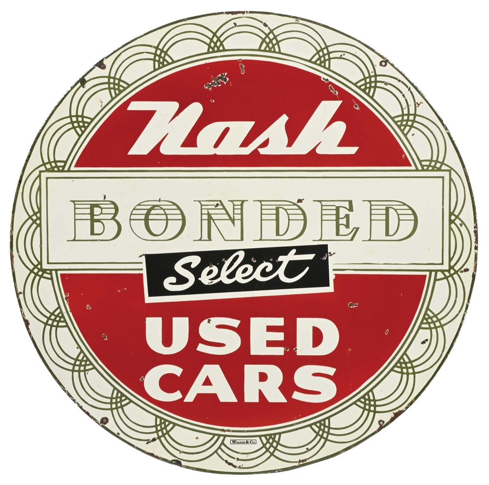 NASH BONDED SELECT USED CARS PORCELAIN SIGN.