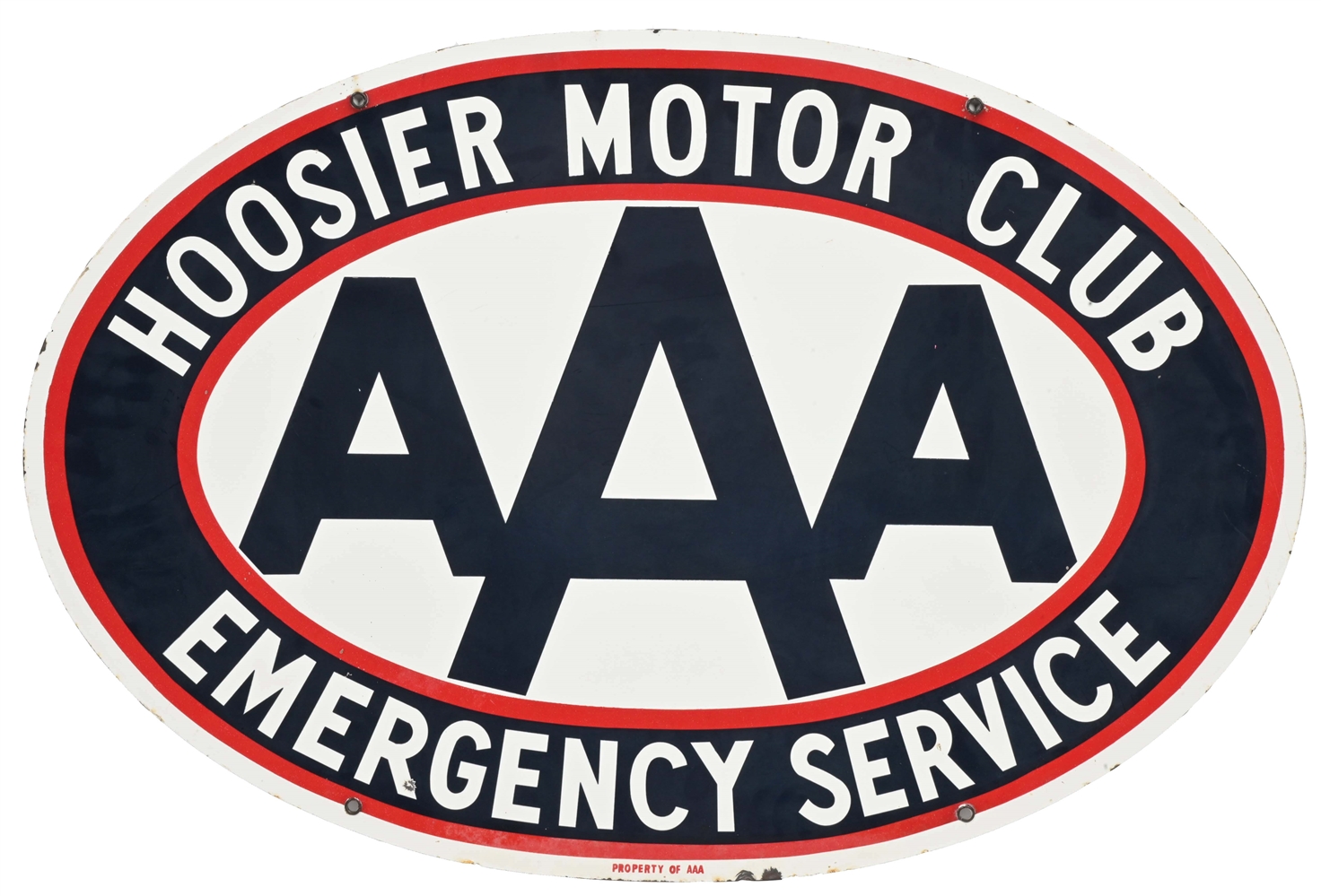 AAA HOOSIER MOTOR CLUB EMERGENCY SERVICE PORCELAIN SIGN.