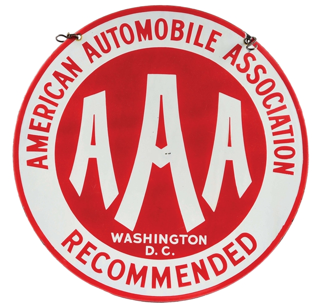 AMERICAN AUTOMOBILE ASSOCIATION "WASHINGTON D.C." PORCELAIN SIGN.