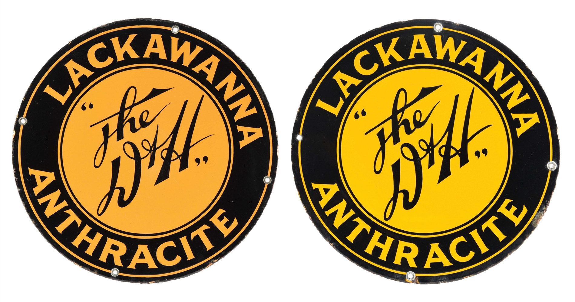 COLLECTION OF 2 D & H RAILWAY LACKAWANNA ANTHRACITE PORCELAIN SIGNS.