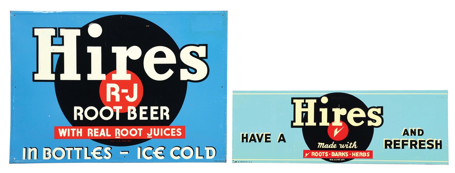 COLLECTION OF 2: HIRES ROOT BEER TIN SIGNS.