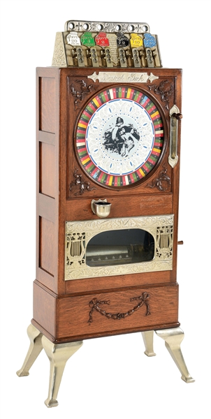5¢ CAILLE "PUCK" MUSICAL UPRIGHT SLOT MACHINE.