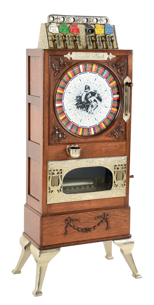 5¢ CAILLE "PUCK" MUSICAL UPRIGHT SLOT MACHINE.