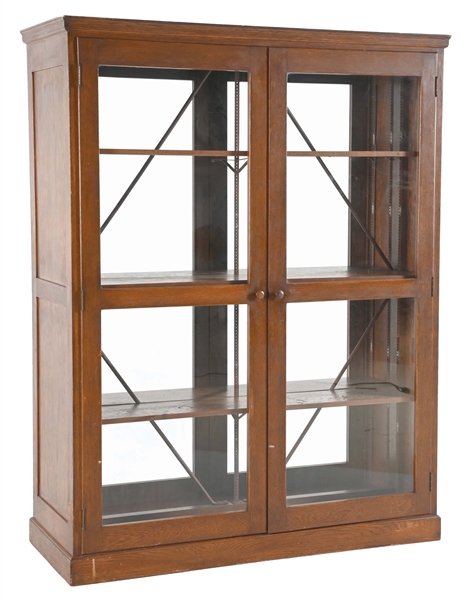 LARGE DOUBLE DOOR GLASS DISPLAY CABINET.