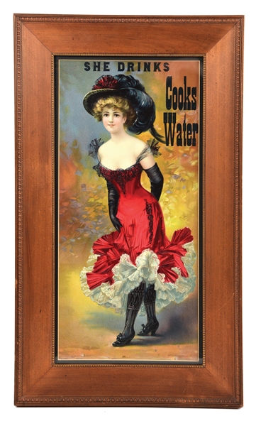 EMBOSSED "SHE DRINKS COOKS WATER" SIGN W/ CUSTOM FRAME.