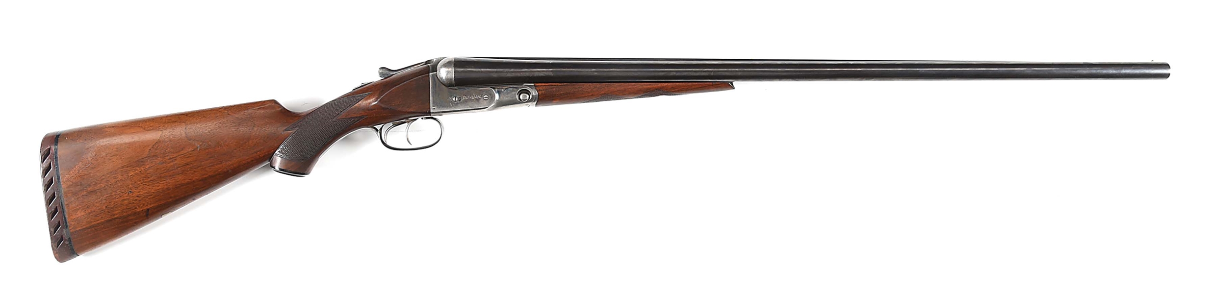 (C) PARKER VHE 12 BORE SIDE BY SIDE SHOTGUN WITH CASE.