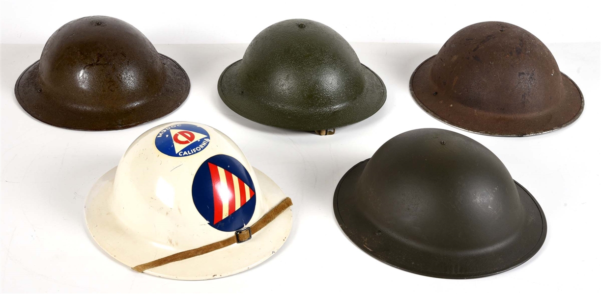 LOT OF 5: US AND COMMONWEALTH WWI-WWII HELMETS.