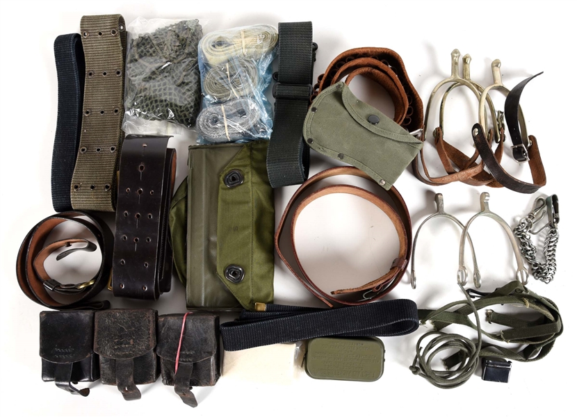 LOT OF MISCELLANEOUS MILITARY BELTS AND EQUIPMENT. 
