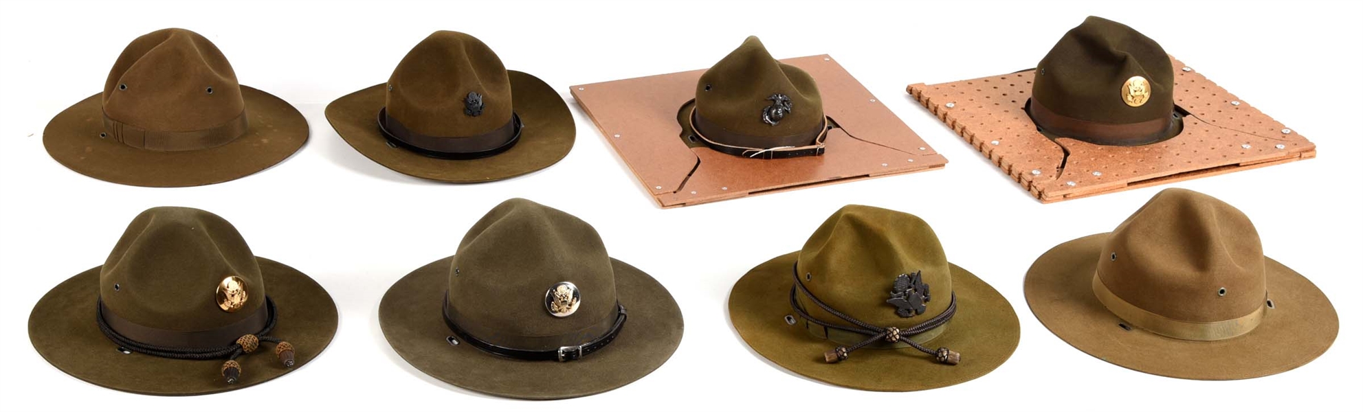 LOT OF US ARMY AND MARINE CORPS CAMPAIGN AND DRILL INSTRUCTOR HATS.