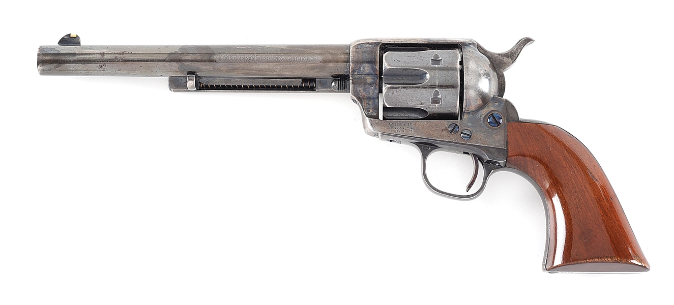 (A) FINE ETCHED PANEL COLT FRONTIER SIX SHOOTER SINGLE ACTION REVOLVER SHIPPED TO WINCHESTER. 