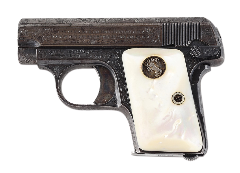 (C) FACTORY GOUGH ENGRAVED COLT MODEL 1908 VEST POCKET SEMI AUTOMATIC PISTOL (1918).