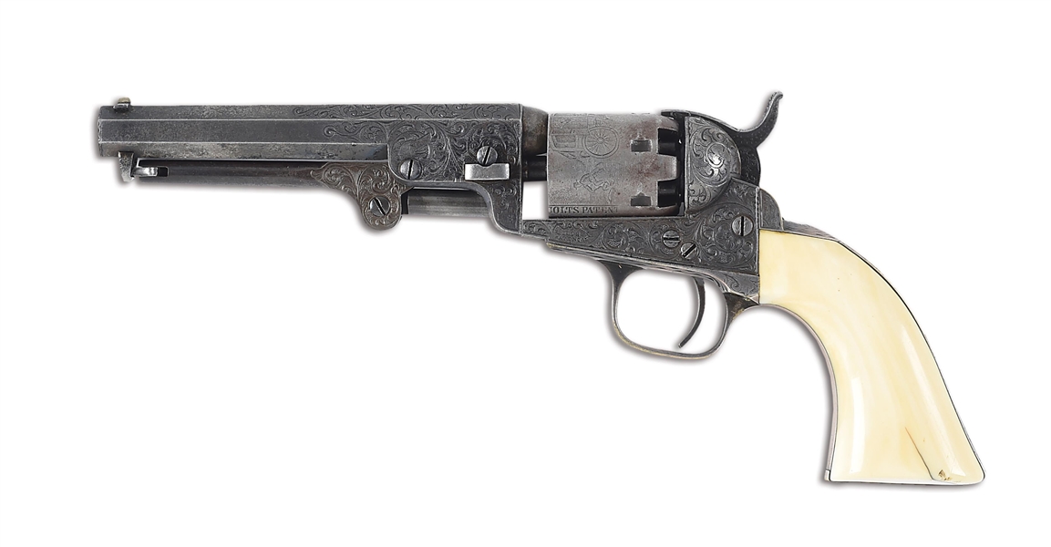 (A) ENGRAVED COLT 1849 POCKET PERCUSSION REVOLVER.