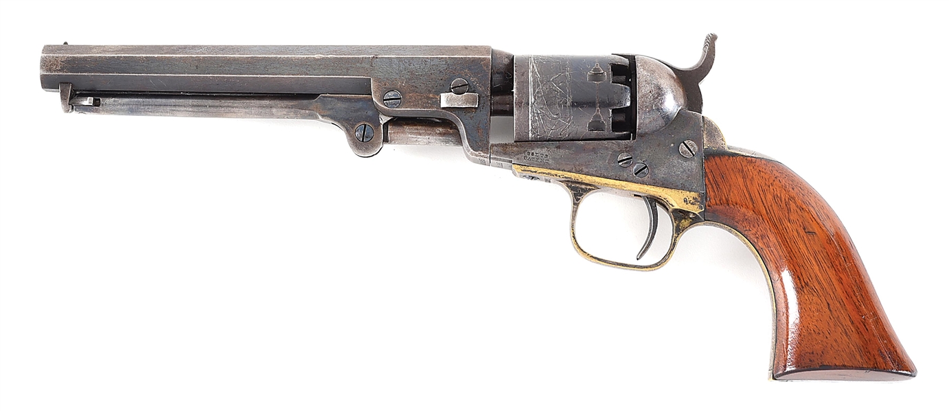 (A) FINE COLT 1849 POCKET PERCUSSION REVOLVER WITH DESRIABLE 6" BARREL.