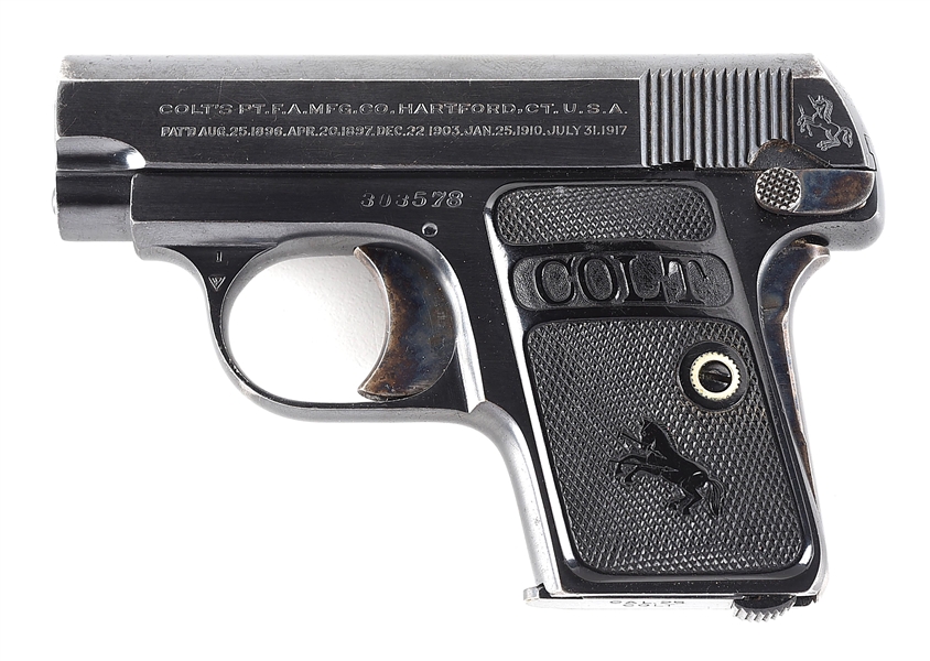 (C) COLT MODEL 1908 VEST POCKET SEMI AUTOMATIC PISTOL.