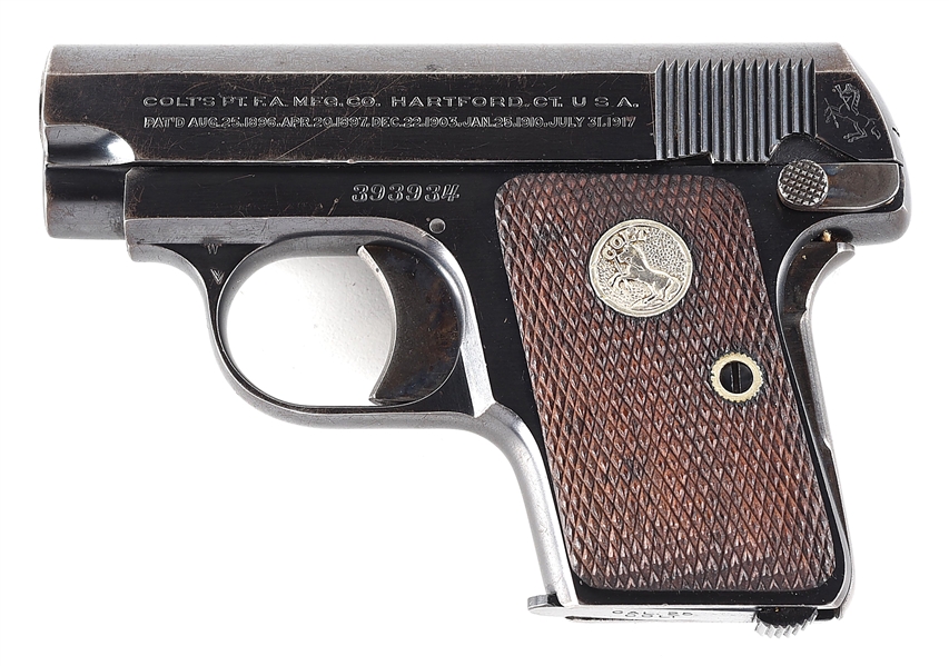 (C) COLT MODEL 1908 VEST POCKET SEMI AUTOMATIC PISTOL.