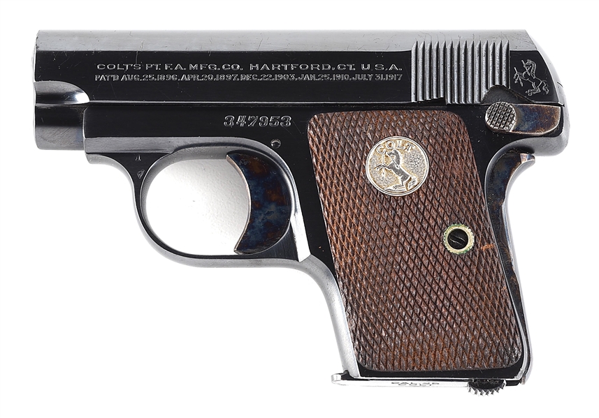 (C) COLT MODEL 1908 VEST POCKET SEMI AUTOMATIC PISTOL.