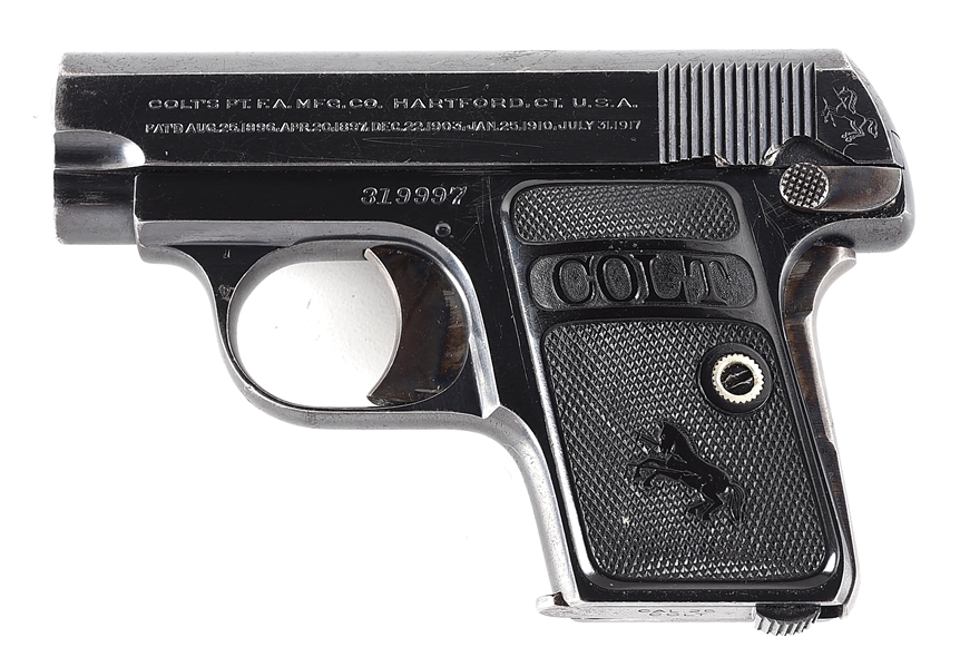 (C) COLT MODEL 1908 VEST POCKET SEMI AUTOMATIC PISTOL.