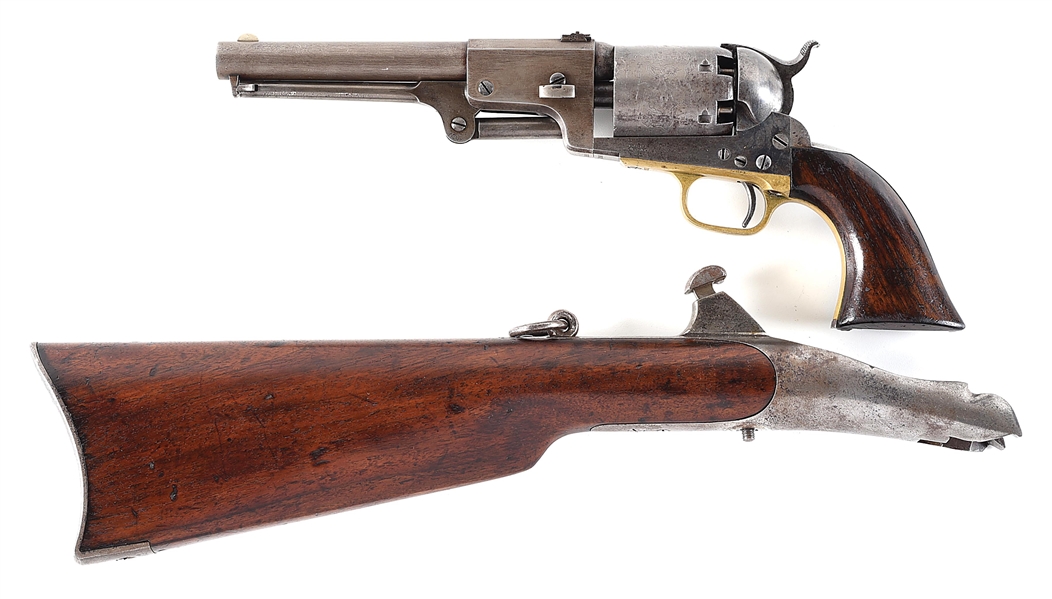 (A) MARTIALLY MARKED 3RD MODEL COLT DRAGOON WITH SHOULDER STOCK.