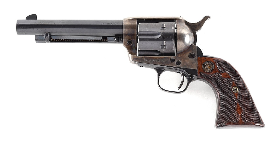 (C) COLT SINGLE ACTION ARMY REVOLVER FIT WITH DESIRABLE FLEUR DE LIS GRIPS.