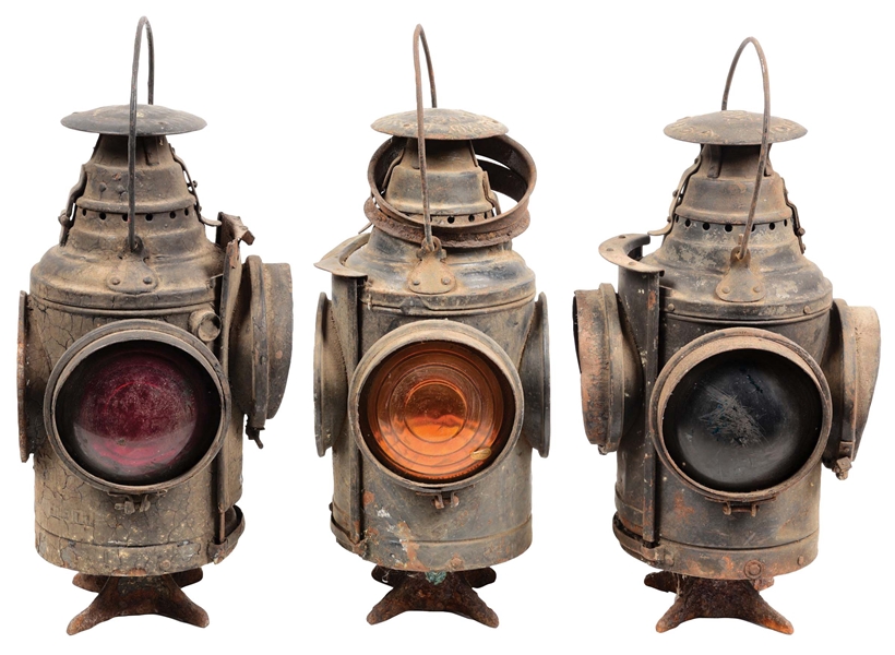 LOT OF 3: RAILROAD SWITCH LAMPS.