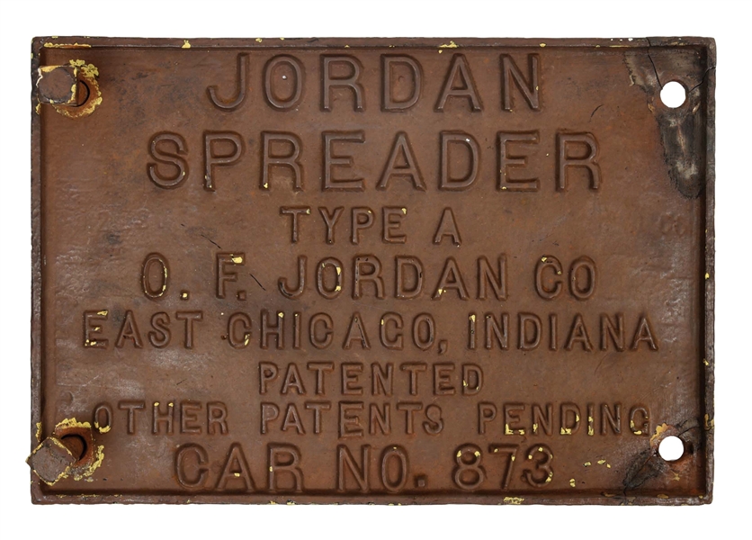 JORDAN SPREADER BUILDERS PLATE. 