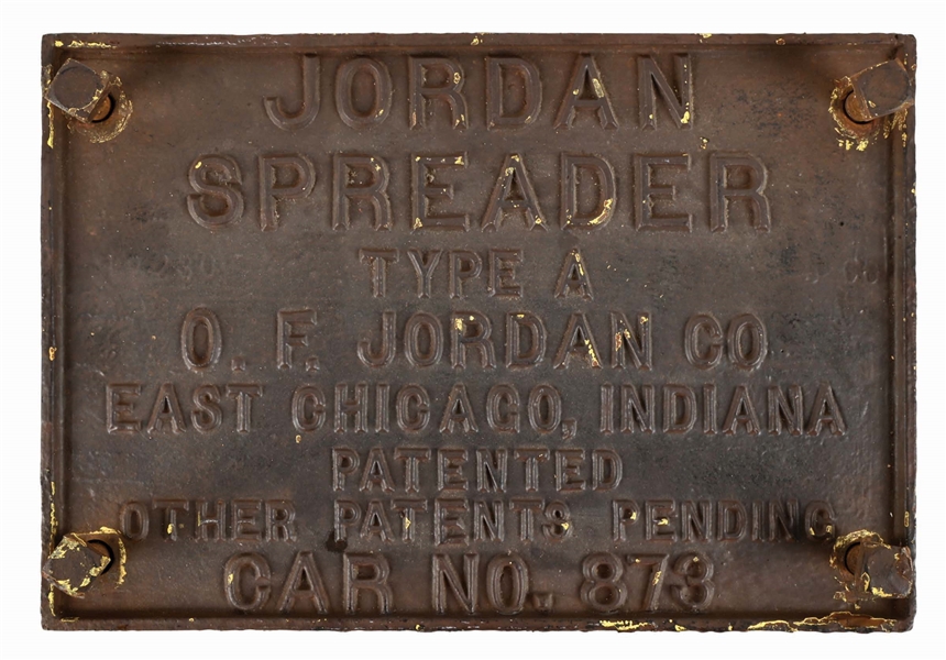 JORDAN SPREADER BUILDERS PLATE. 