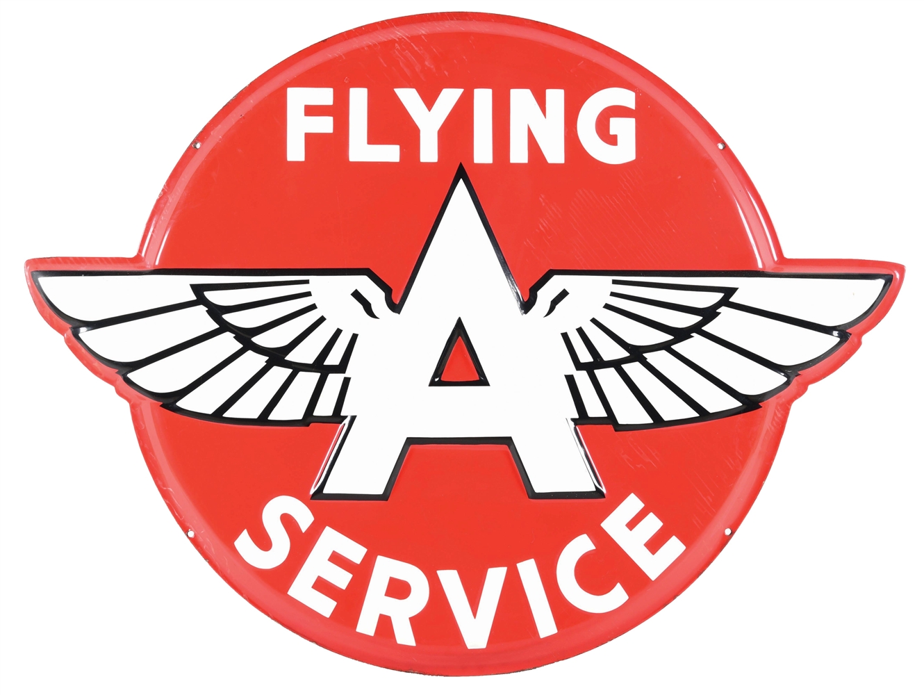 OUTSTANDING PORCELAIN FLYING A SERVICE SIGN W/ ICONIC WINGED GRAPHIC.