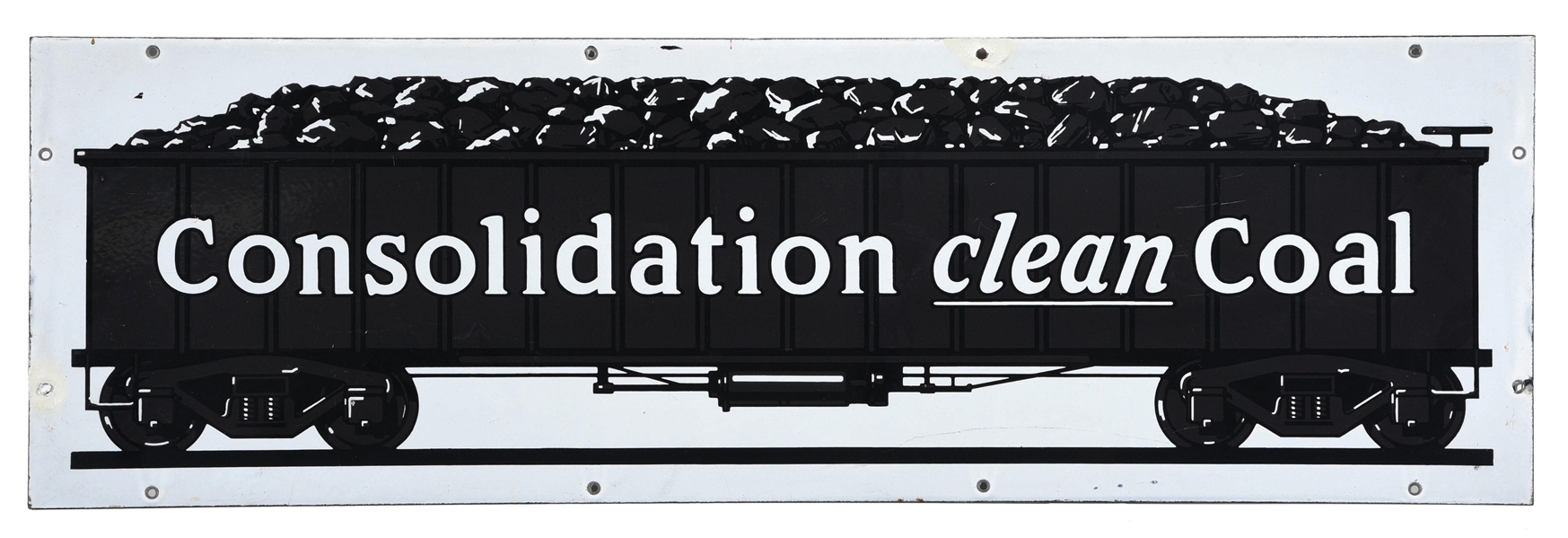 PORCELAIN CONSOLIDATION CLEAN COAL SIGN W/ RAILROAD CAR GRAPHIC.